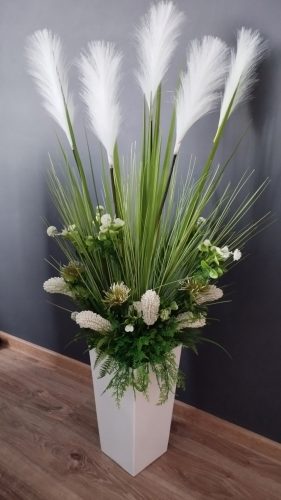 Künstliche Blumen und Früchte Künstliches Pampasgras 120 cm Dekoration weiß hellgrün Blumentopf Auswahl
