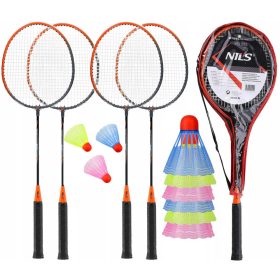   Federball, Abdeckung, Netz, Satz Schläger mit Federball Nils BADMINTON SET Federbälle + CGROT Sports Guide IDEAL ZUM EINKAUFEN LERNEN