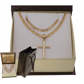    GOLD VOLLSTÄNDIGE HERRENKETTE MIT KREUZ GUCCI PR. 925 585 + KOSTENLOSE GRAVUR
