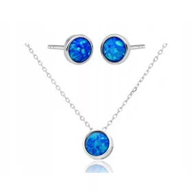  Schmuckset mit Opal, Halskette, Ohrringen, P925
