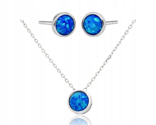  Schmuckset mit Opal, Halskette, Ohrringen, P925