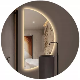   LED-beleuchteter Wandspiegel 110 x 55 cm, halbrund, für Kleiderschrank, Badezimmer