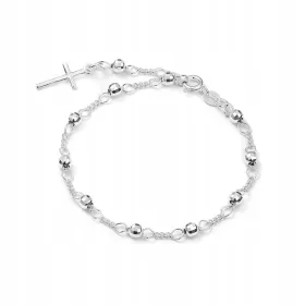  Silberarmband, Rosenkranz aus einem Jahrzehnt, 3 mm, Kreuz