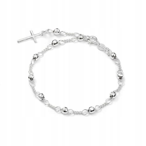  Silberarmband, Rosenkranz aus einem Jahrzehnt, 3 mm, Kreuz