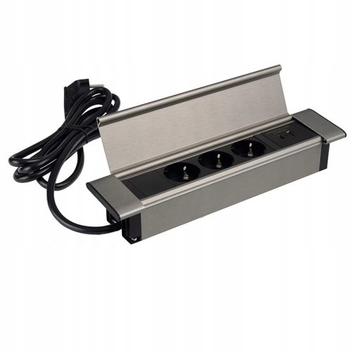Steckdose, Steckdosenleiste, Tisch-USB-Designleuchte silber