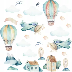  Wandaufkleber FLUGZEUG UND BALLON für Jungen