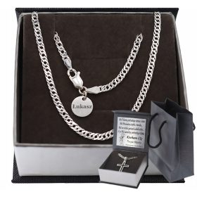    SILBERNE VOLLSTÄNDIGE ROMBO-KETTE FÜR HERREN MIT PR-ANHÄNGER. 925 + KOSTENLOSE GRAVUR