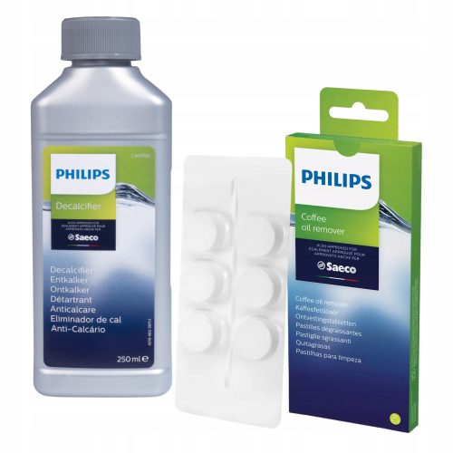  Flüssiger Entkalker für Philips Saeco Decalcifier 0,25 l Espressomaschinen + Entfettungstabletten für die Philips Brühgruppe 6 Stk.