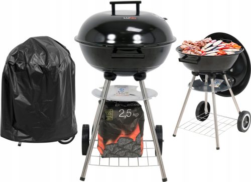  LUND GARDEN HOLZKOHLEGRILL MIT RUNDER DECKEL, STAHLGITTER 41 CM + ABDECKUNG