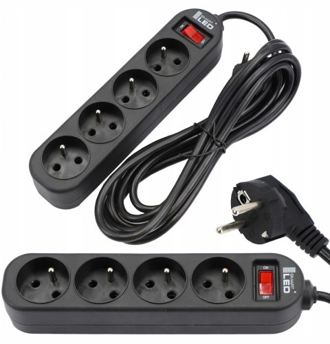 Smartled Strip-Verlängerungskabel 5 m, 4 Stk. Steckdosen, schwarz