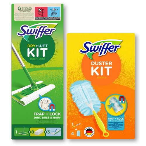 Swiffer Kit Flat Mop Mop 27 cm + Swiffer Duster Kit mit 4 Ersatzteilen