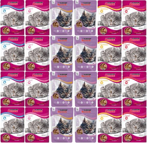  Nasses Katzenfutter Super Benek Katzensäckchen Geschmacksmischung 24x100g