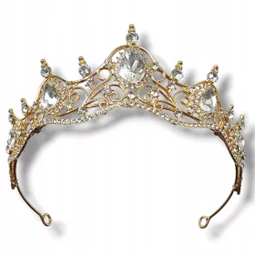    Elegante goldene Tiara, Krone, goldenes Hochzeitsdiadem mit Zirkonen