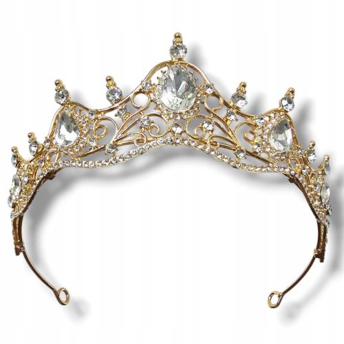  Elegante goldene Tiara, Krone, goldenes Hochzeitsdiadem mit Zirkonen