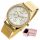  PERFEKTE ADELLE-DAMENUHR + BOX + GRAVUR, goldene Mesh-Zirkone