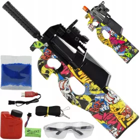    GEWEHR AUTOMATIC BALLS GEL P90 GUN LAUNCHER + Stickerbuch, Comic Shop_lolki