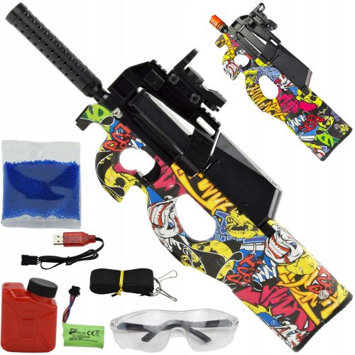  GEWEHR AUTOMATIC BALLS GEL P90 GUN LAUNCHER + Stickerbuch, Comic Shop_lolki