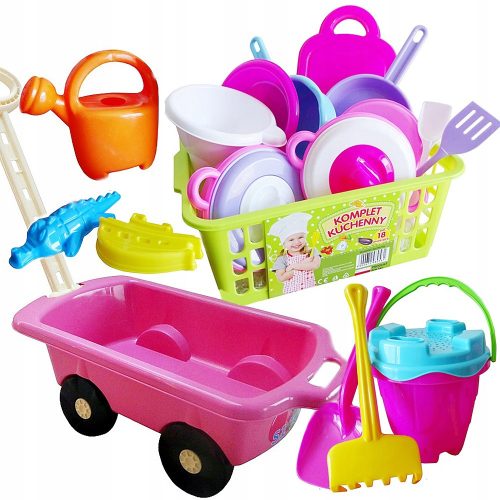 SET AUS TROLLEY, SCHUBKARRE MIT GRIFF + FORMEN + TÖPFE