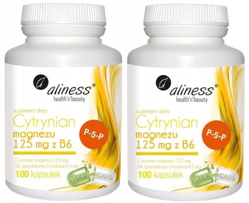Aliness Magnesiumcitrat 125 mg mit Vitamin B6 (P-5-P) - 200 Kapseln für Gesundheit & Vitalität