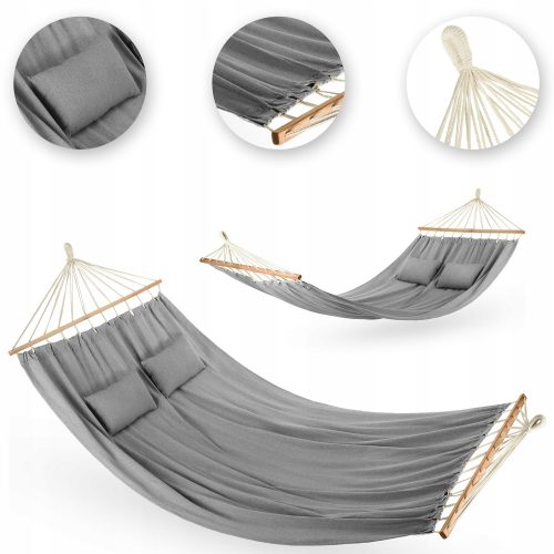 Garten- und Terrassenhängematten Outtec Hängematte mit Stange, grau 200 kg, 350 x 150 cm