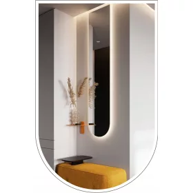    LED-beleuchteter Wandspiegel 130 x 40 cm, halboval, für Kleiderschrank, Badezimmer, Wohnzimmer
