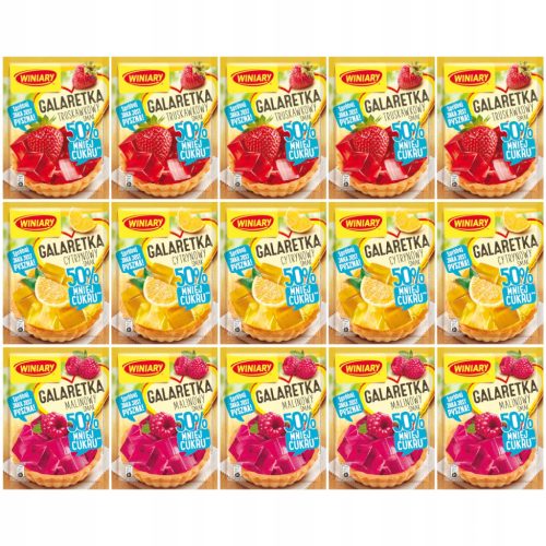 Winiary Gelatine-Paket: Erdbeer, Himbeer & Zitrone mit 50% weniger Zucker