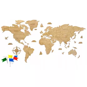  Wanddekoration mit Weltkarte aus Holz