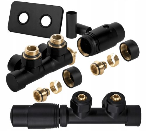 THERMOSTATISCHES VENTIL, MATTSCHWARZ, DUOPLEX + RECHTECKIGE ABDECKUNG