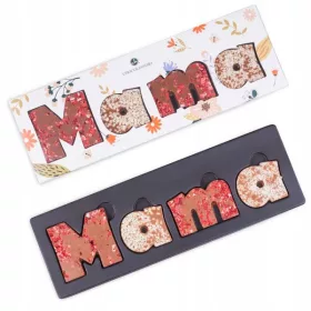   Exklusives Schokoladengeschenk "Mama" mit Erdbeeren, Mandeln und Kokos