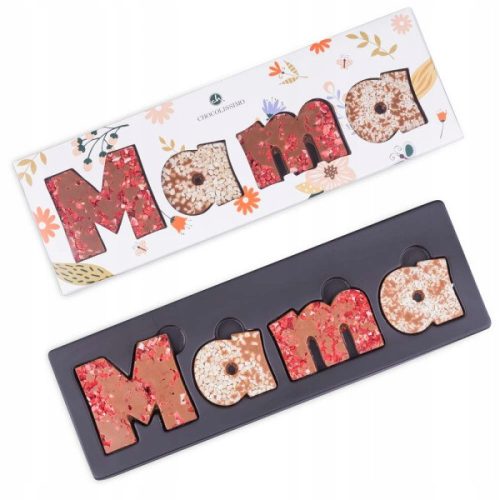 Exklusives Schokoladengeschenk "Mama" mit Erdbeeren, Mandeln und Kokos