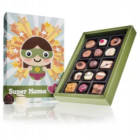   Super Mama Midi: Set aus 15 Belgischen Pralinen mit Comic-Design