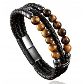  HERREN-LEDERARMBAND, TIGERAUGENSTEIN