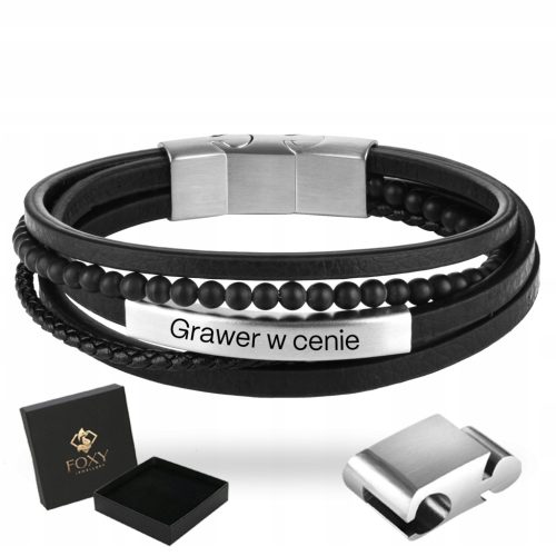  Herren-Lederarmband mit gravierten Perlen FOXY