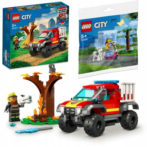 LEGO City 60393 Rettungsmission mit Feuerwehrauto 4x4 + LEGO City 30639 Hundeauslauf und Roller
