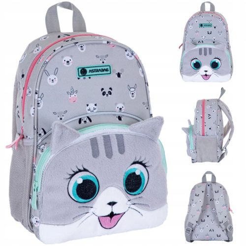  AstraBag Kindergartenrucksack mit einem Fach für Mädchen. Grau- und Silbertöne, mehrfarbig