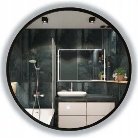    LED-SPIEGEL IN SCHWARZEM RAHMEN + TOUCH-STEUERUNG, RUND, 85 CM
