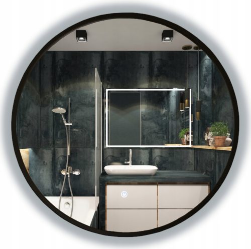  LED-SPIEGEL IN SCHWARZEM RAHMEN + TOUCH-STEUERUNG, RUND, 85 CM