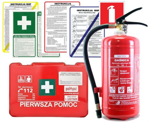 Mittleres Set für Unternehmen, Erste-Hilfe-Set, Feuerlöscher, 4 kg, Schilder
