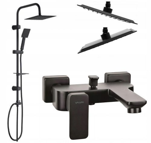 Laveo Drop Aufputz-Brauseset + Valvex LOFT BLACK Einhebel-Wandbadewanne und Duscharmatur schwarz