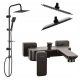 Laveo Drop Aufputz-Brauseset + Valvex LOFT BLACK Einhebel-Wandbadewanne und Duscharmatur schwarz