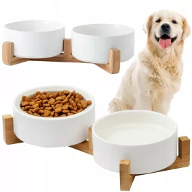    DOPPELTER KERAMIKSCHALEN FÜR HUNDE UND KATZEN KERAMIKSCHALEN AUF STÄNDER 2x400 ml