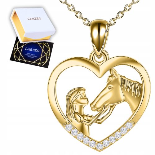  925 Gold Halskette Mädchen mit Pferdeherz Pferdeherz Zirkone Pferd