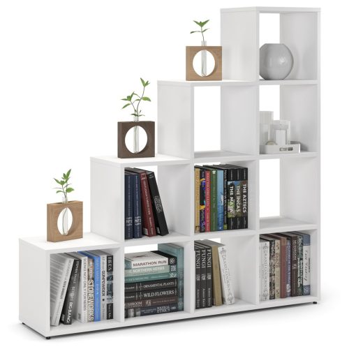  Weißes Stufen-Bücherregal mit 10 Bücherregalen