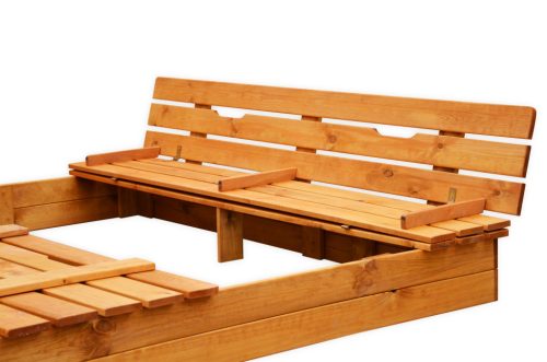  Sandkasten 180x180 mit Bänken, geschlossen, Holz