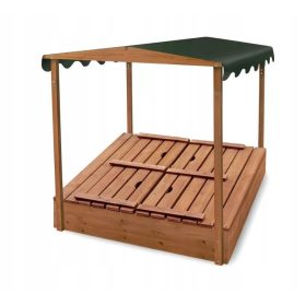 Holzsandkasten 180x180 mit Dach und Bänken