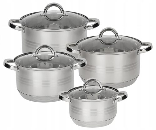  Set Rossner-Töpfe mit Deckel, Stahl, 8-tlg.