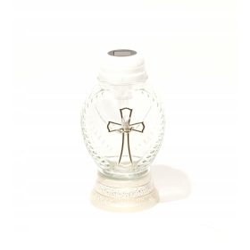  Solarkerze mit weißem Herz und Kreuz