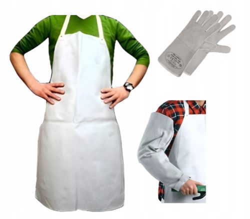 Ein fertiges Set aus Schweißerhandschuhen, Schürze und Ärmeln