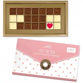   Liebevolles Muttertags-Telegramm: "Ich liebe Dich, Mutter" mit Schokoladenherzen