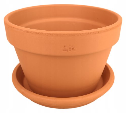  Degrea Blumentopf 25,3 cm x 25,3 x 16,8 cm Durchmesser 25 cm Naturkeramik, Terrakotta + Degrea Blumentopfständer 24,9 cm Keramik